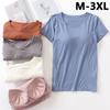 M-3XL 9 Colors Women's Modal Cotton Tshirts with Built In Bra Padded Tops T-shirts for Woman