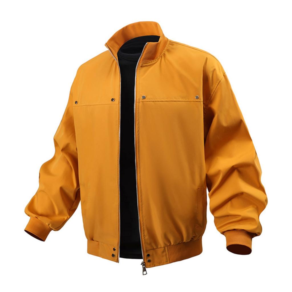 Men's Casual Solid-color American Stand-up Collar Flight Jacket, Unisex Loose Work Jacket Jacket