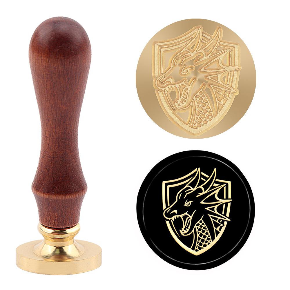 Dragon Wax Seal Stamp with Wooden Handle, Bees Dove Removable Brass Head For Notebook Envelope Invitation Card Decoration