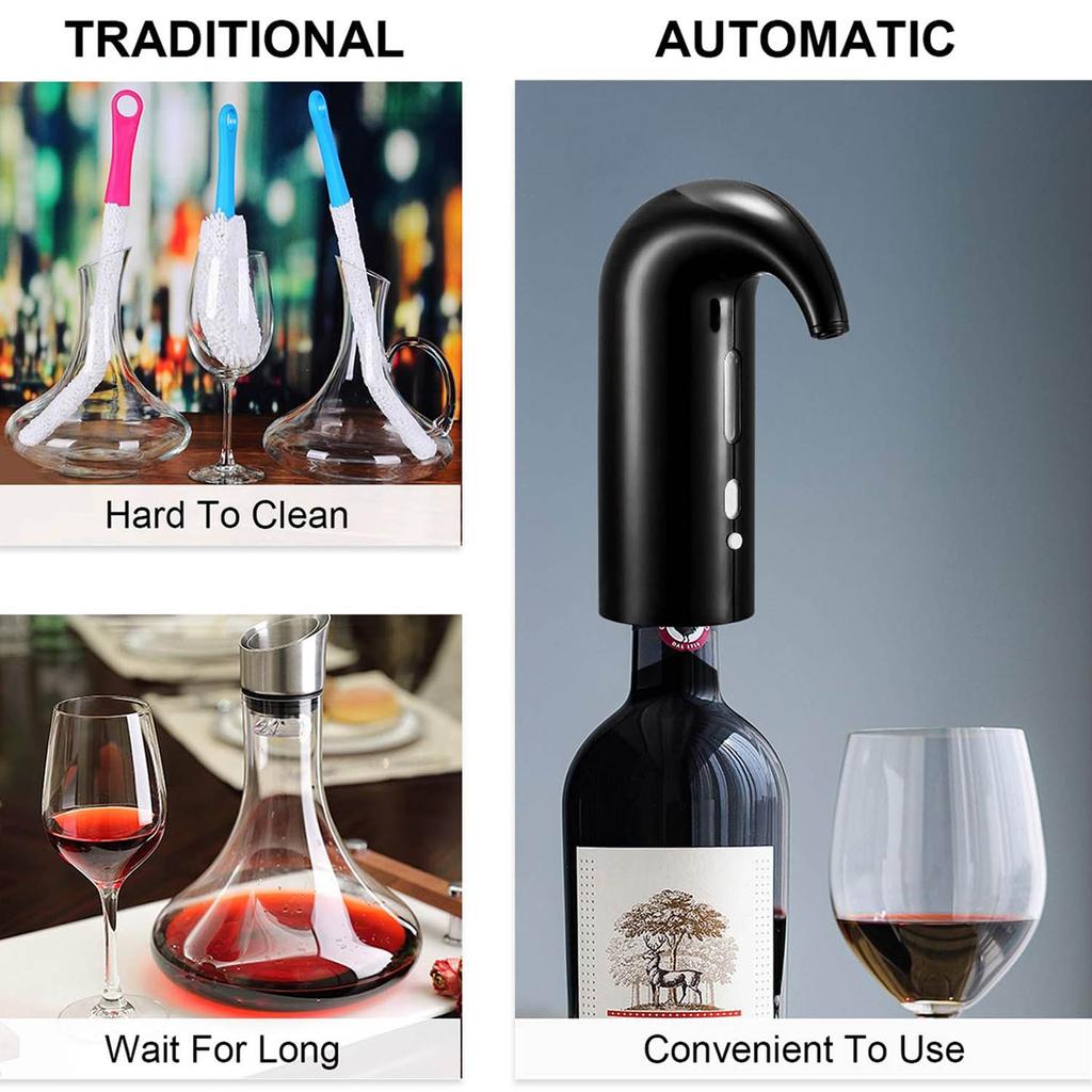 Electric Wine Aerator Pourer Portable One-Touch Wine Decanter Black