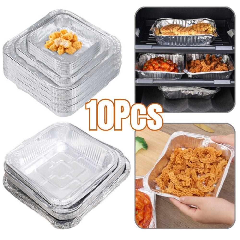 10Pcs Reusable Food Tin Foil Tray 6/7/8 Inch Air Fryer Tray Durable Aluminum Foil Box