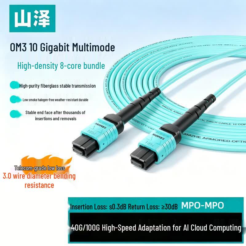 SAMZHE OM3 MPO-MPO Multimode Fiber Optic Patch Cable