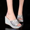 Gold Sequined Women Wedges Slippers Muffin Platform Female Summer Slippers High-heeled Casual Anti-slip Womens Slippers