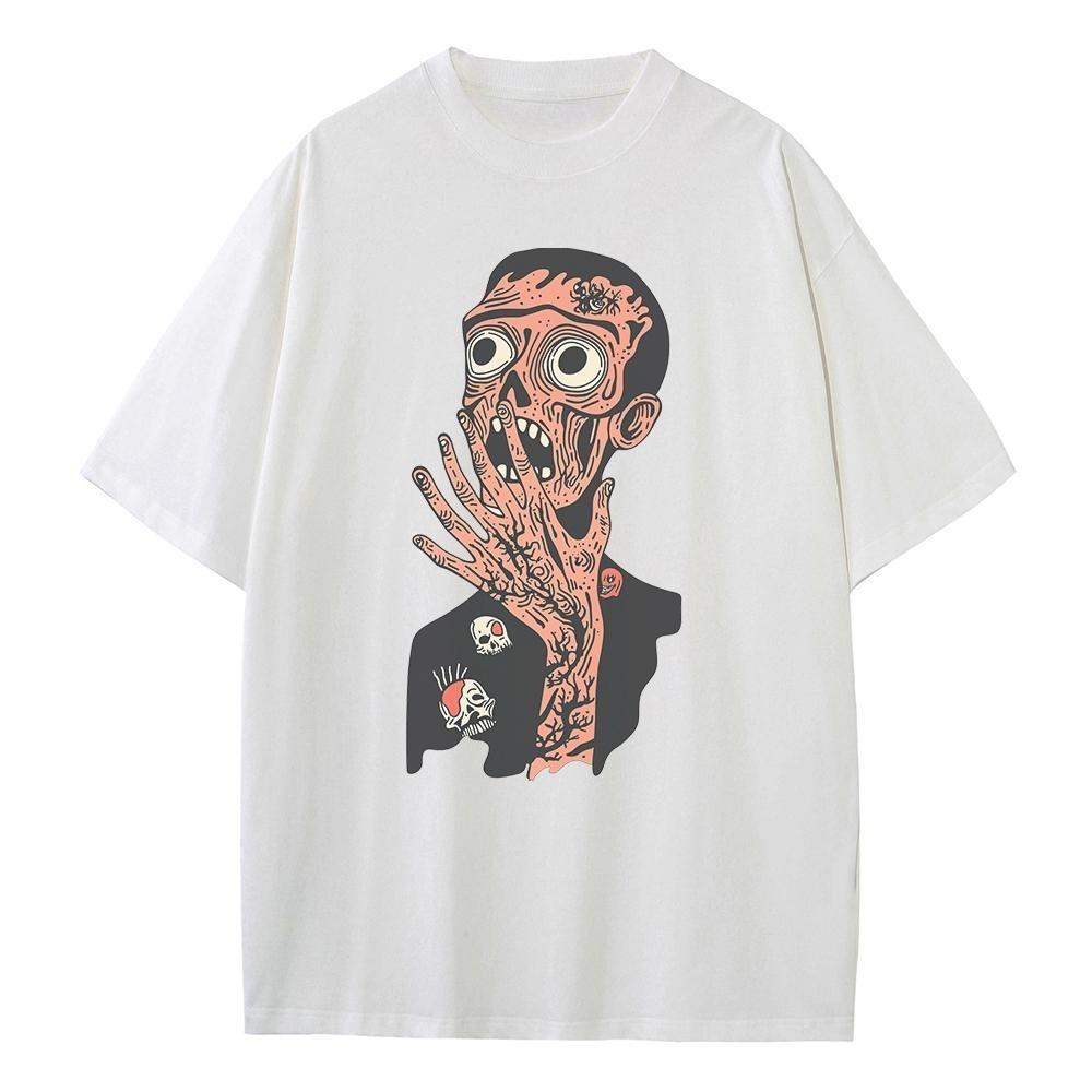 Summer T Shirt Baggy Style Breathable Printed Pure Cotton Scarf Pattern Heavy Comfort Drop Shoulder Mens Womens Tops