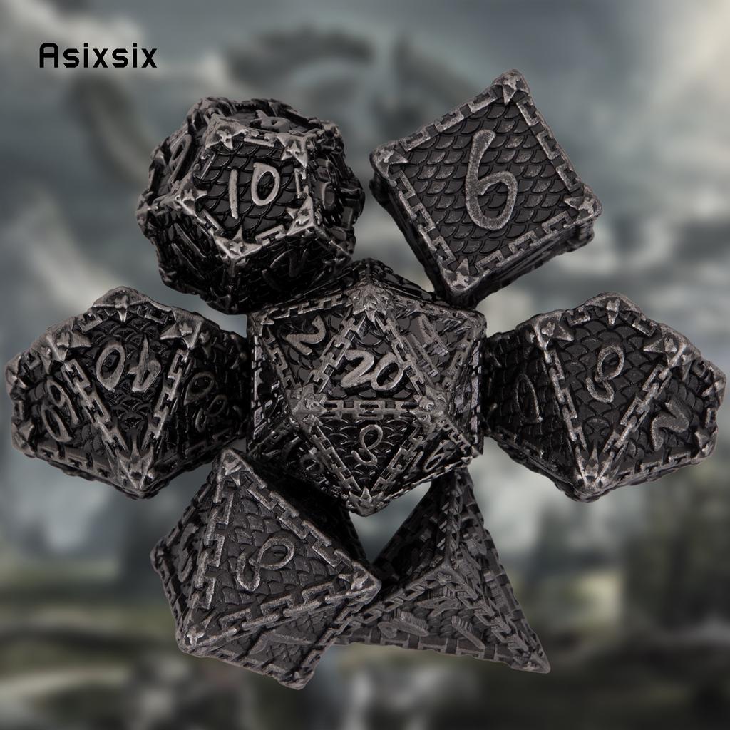 7 шт. серебряные металлические кубики в виде рыбьей чешуи, набор цельных металлических многогранных кубиков, подходящий для ролевой игры, настольной игры, карточной игры