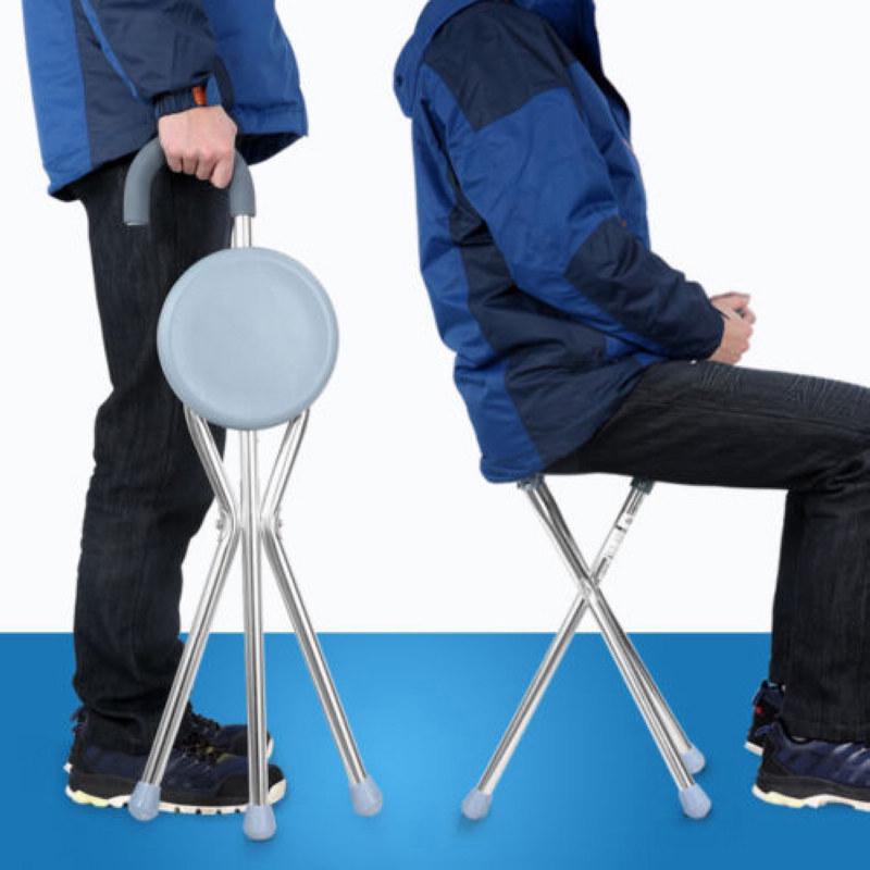 Portable Aluminium Walking Stick Folding Tripod Stool Travel Cane Chair Seat