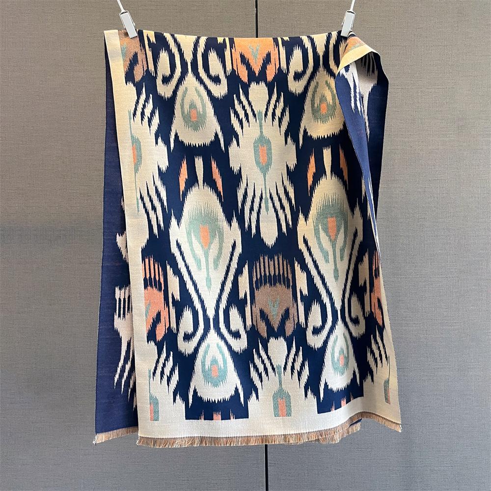 Warm Winter Cashmere Scarf Women Abstract Print Shawl Wrap Soft Pareo Elegant Poncho Femal Thick Warm Blanket Echarpe Pashmina