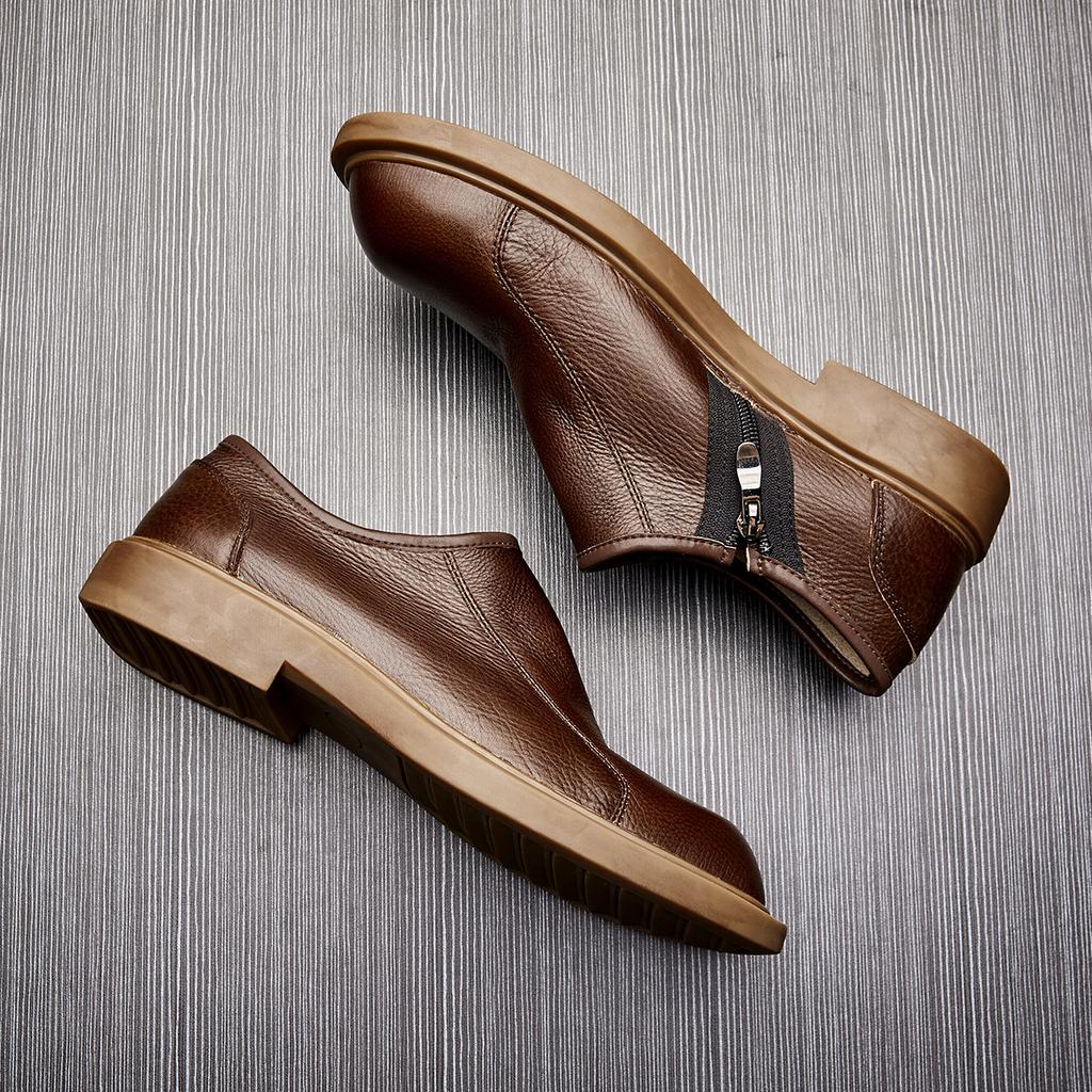 Кожаные повседневные кожаные туфли для мужчин с одной ногой, туфли с большой головкой, мужские туфли на платформе, с круглой головкой, ленивые мокасины для мужчин