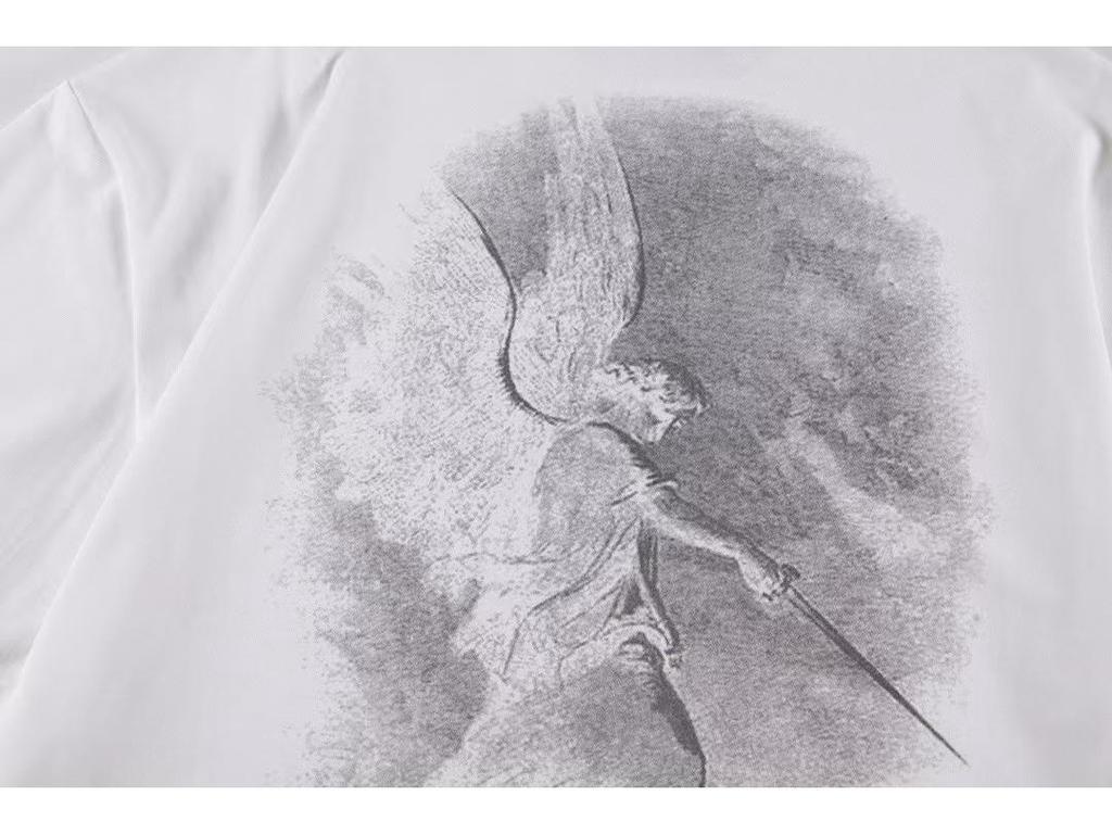 REPRESENT REP Письмо Ангел Принт Винтажная Стирка Потертый Свободный Короткий Рукав Футболка для Мужчин и Женщин