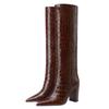 Fashion Knee High Boots Women Snake Leather Sexy Point Winter Tall Long Party Shoes Female Trends Black Cowboy Cowgirls Boot