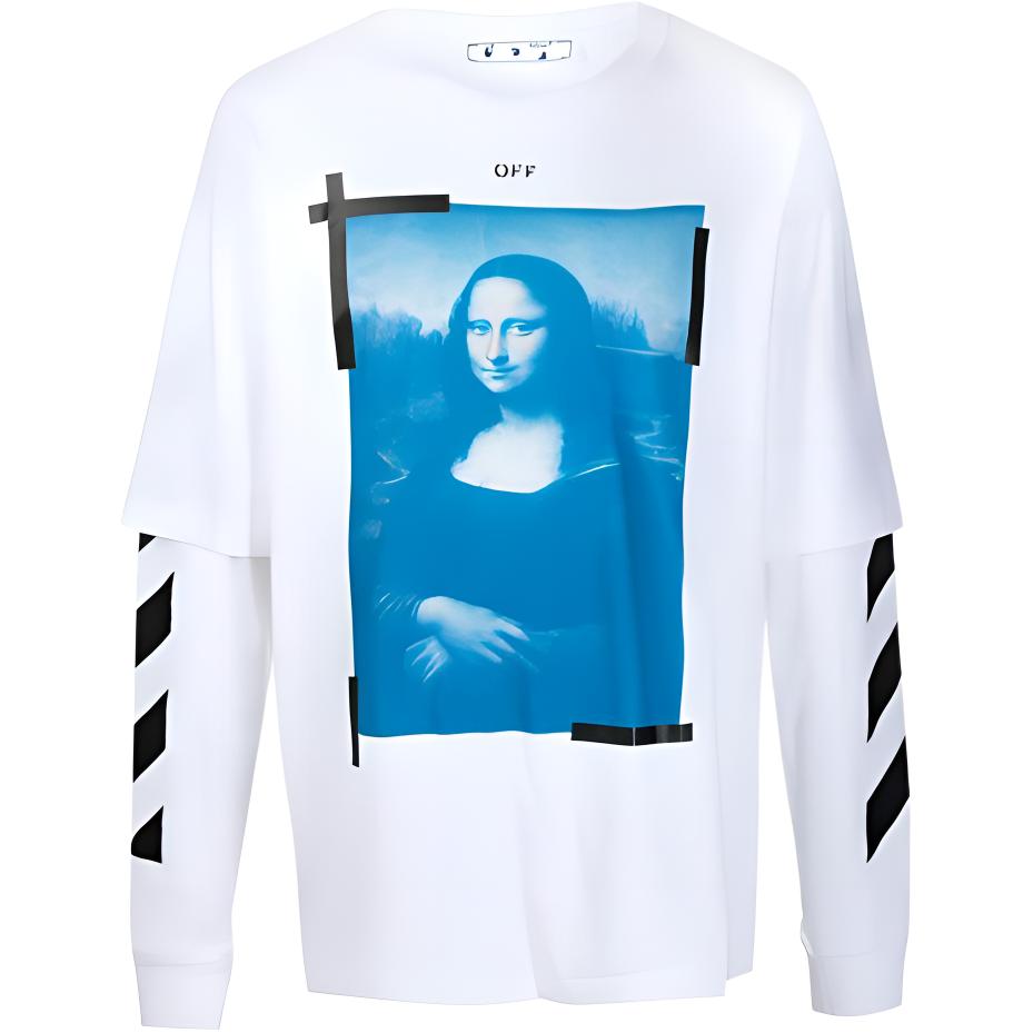 Off-White SS21 Футболка с длинными рукавами с узором и принтом, мужские топы, белые OMAB022R21JER0010110