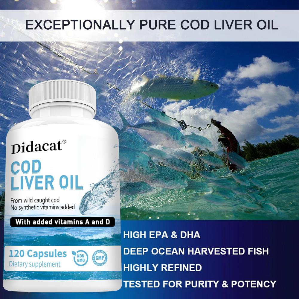 Cod liver oil capsules, lower blood lipids, support bone and vision health, 120 capsules