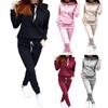 2 Pcs/Set Women Hoodie Pants Suit Solid Color Plush Long Sleeves Thick