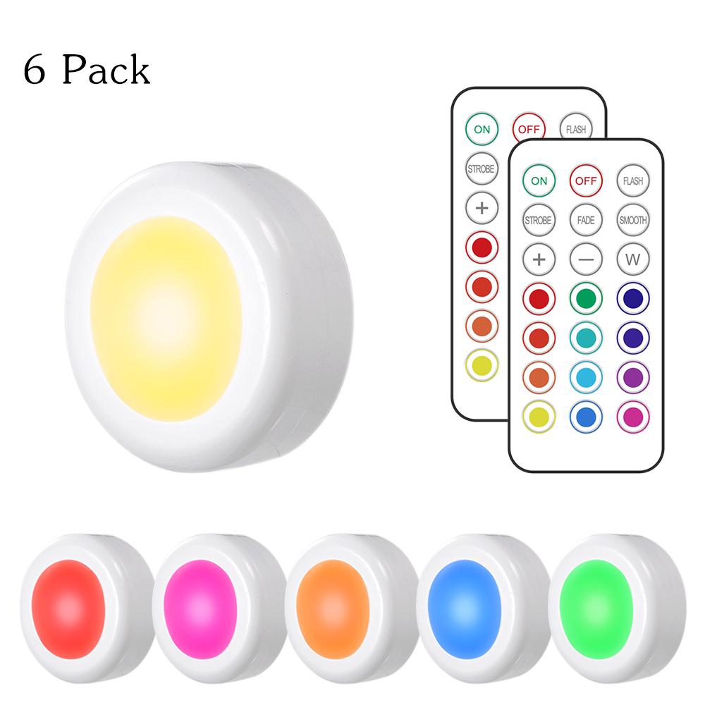Tomshine DC5V 0.25W RGB LED Cabinet Light Puck Lamp 3 * AAA Battery Powered Operating 6 Packs