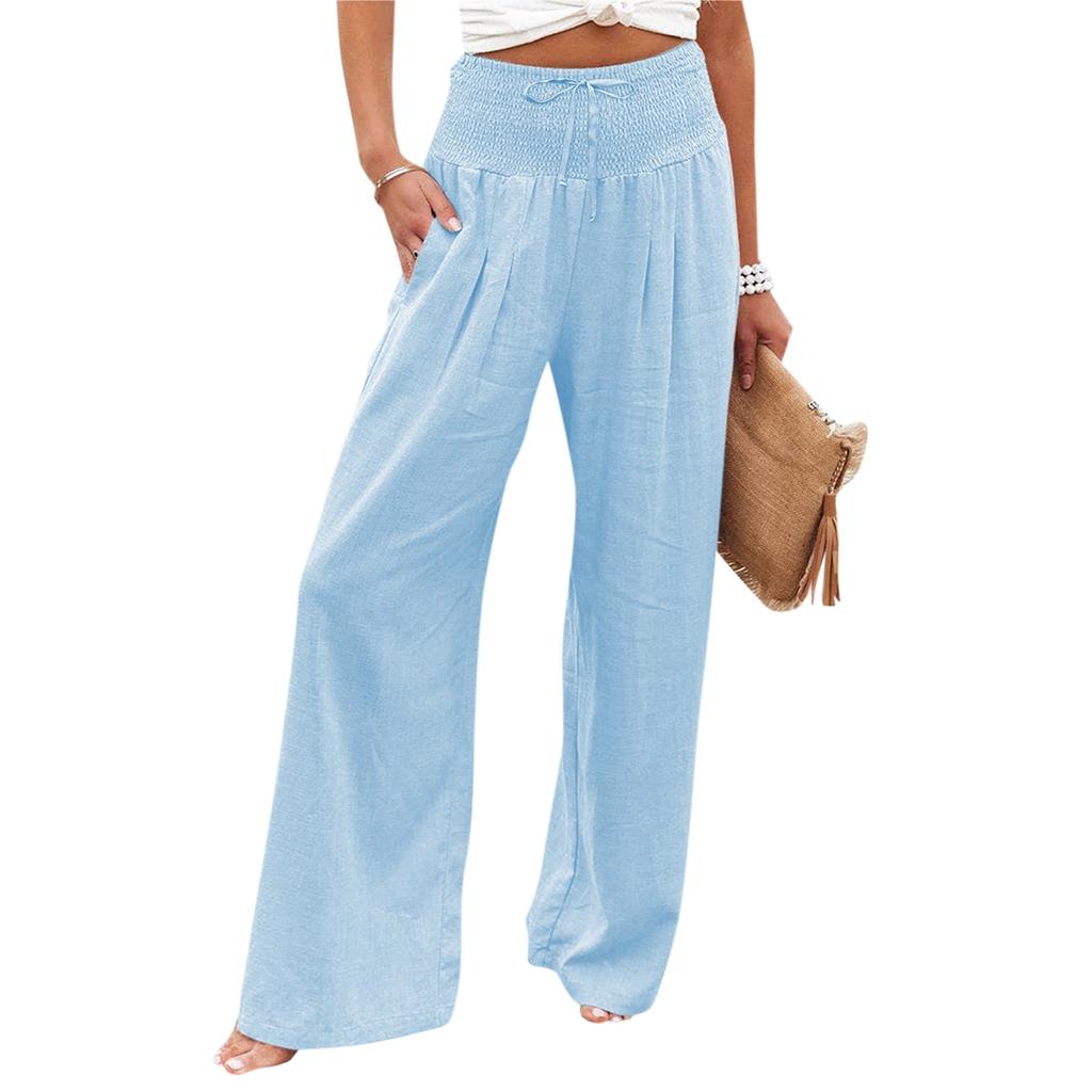 Women's Fashion Loose Casual Solid High Waist Wide Leg Pants Casual Pants