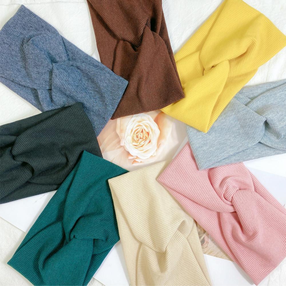 Женская повязка на голову однотонная широкая тюрбан скрученная вязаная хлопковая повязка на волосы аксессуары для волос скрученная узловая повязка на голову