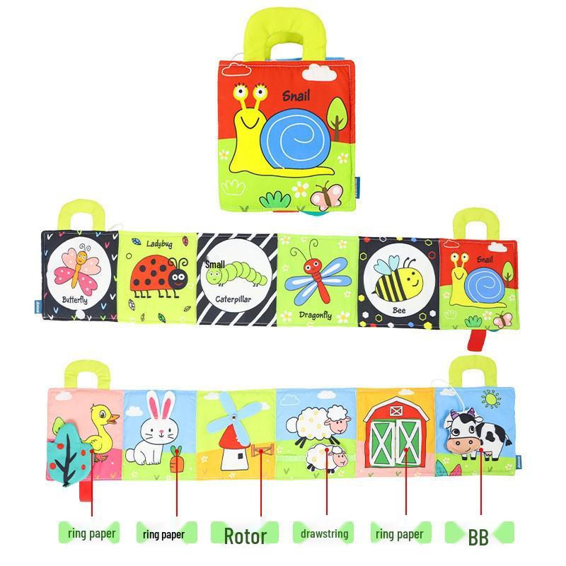 Черно-белая книжка-бампер для детской кроватки: Дизайн с мультяшным животным, Игрушка для прорезывания зубов, Защита от пинания, Подвесной аксессуар для младенца