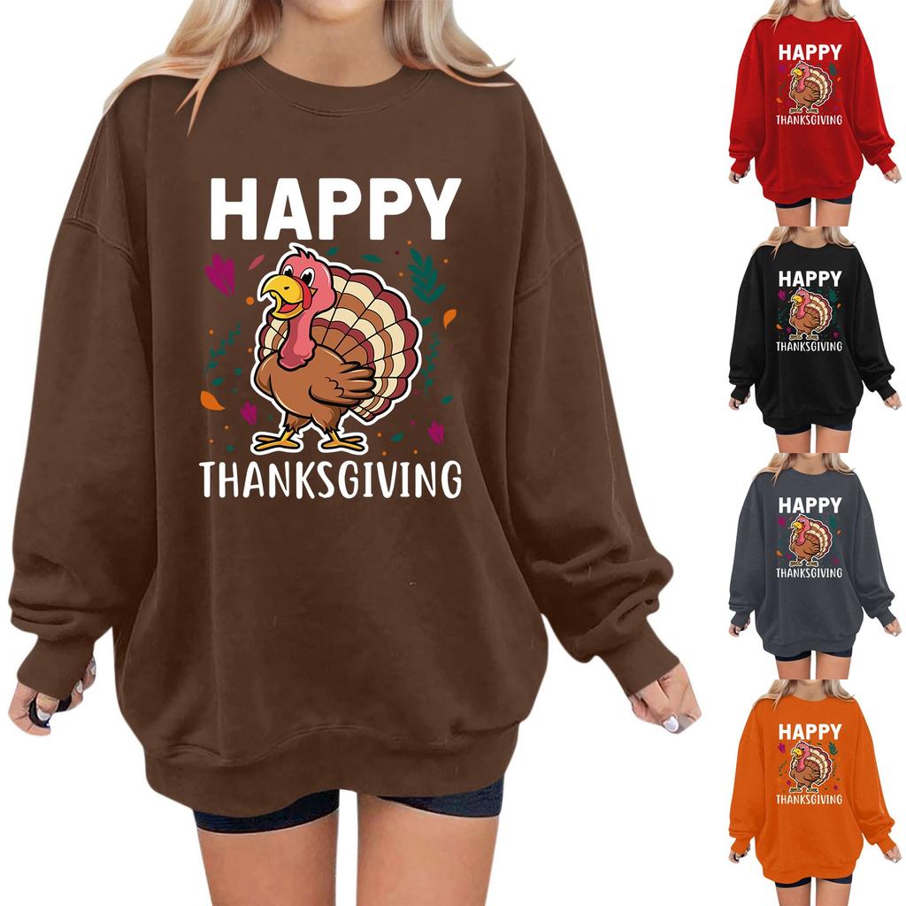 Women's Fashion Casual Long Sleeve Thanksgiving Printed Sweatshirt Top