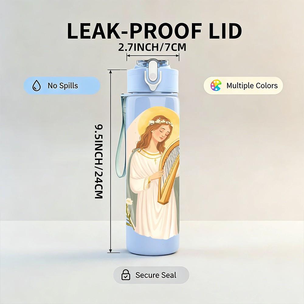 1PC Angel White Robe Religious Print 750ml Color Plastic Sports Water Bottle Leakproof Flip Straw Lid Suitable for Sports Office Home Use