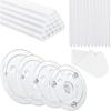 20 Plastic White Cake Sticks Dowel Rods, 4 Cake Dividers for 4, 6, 8, 10 Inch Cakes, 12 Clear Stacking Dowels, Different Patterns Cake Scrapers for