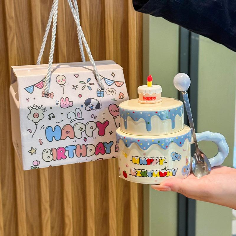 Cute Birthday Cake, Ceramic Mug, Girl Girlfriend, High-value Gift, Practical and High-end Cup Gift Box.