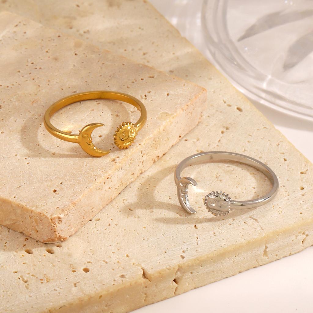 Exquisite Sun And Star Open Ring Unisex Wedding Zircon Stainless Steel Stackable Couple Rings Fashion Accessories