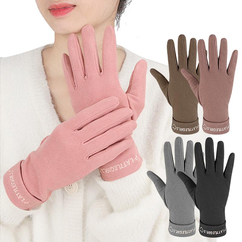 Autumn Winter Thin Korean-Style Tencel De Velvet Touchscreen Gloves Single-Layer Outdoor Cycling Driving Warm Womens Gloves