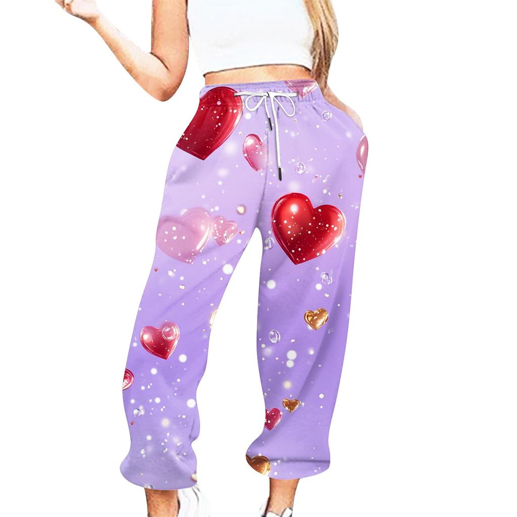 Women's Valentine's Day Print Casual Drawstring Elasticated Waist Drawstring Pants
