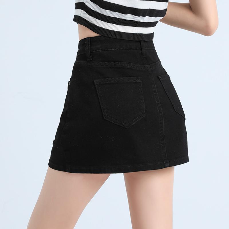 Джинсовая короткая юбка в стиле ретро, ​​женская летняя короткая юбка для похудения с высокой талией, антибликовая юбка трапециевидной формы с запахом на бедрах