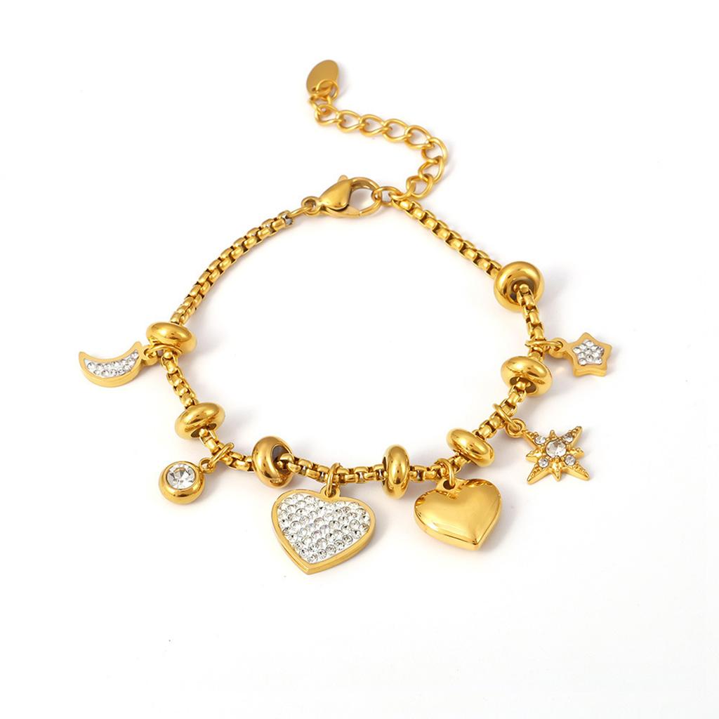 Women's 18k Gold Plated Heart Charm Bracelet Featuring Sturdy Stainless Steel and Stylish Zircon Accent Casual Wear