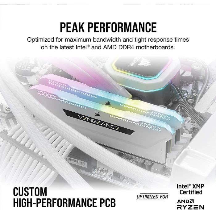 Mémoire RAM - CORSAIR - Vengeance RGB Pro SL DDR4 - 32GB 2x16GB DIMM - 3200 MHz - 1.35V - Blanc (CMH32GX4M2E3200C)