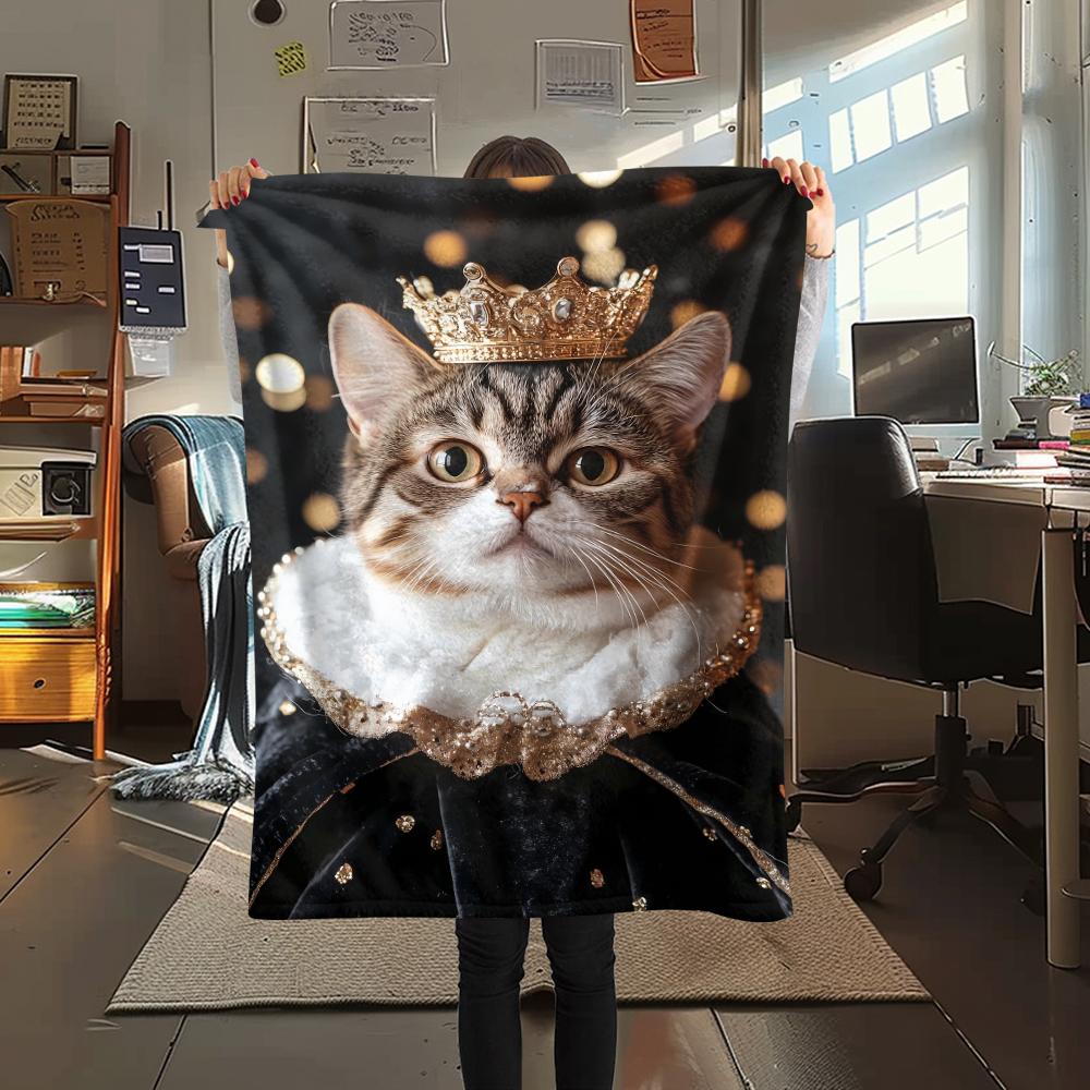 Retro Mysterious Kitten Print Flannel Blanket,High quality Comfortable for All Seasons,Home Decor,Warmth and Comfort,Perfect for Christmas Gifts