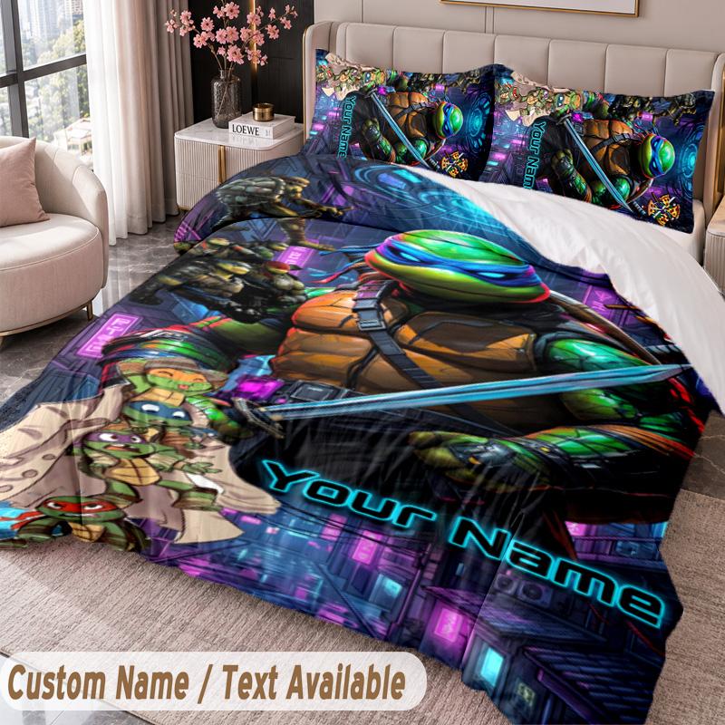Custom Name Text 3Pcs Bedding Set Teenage Mutant Ninja Turtles Duvet Cover And Two Pillowcases