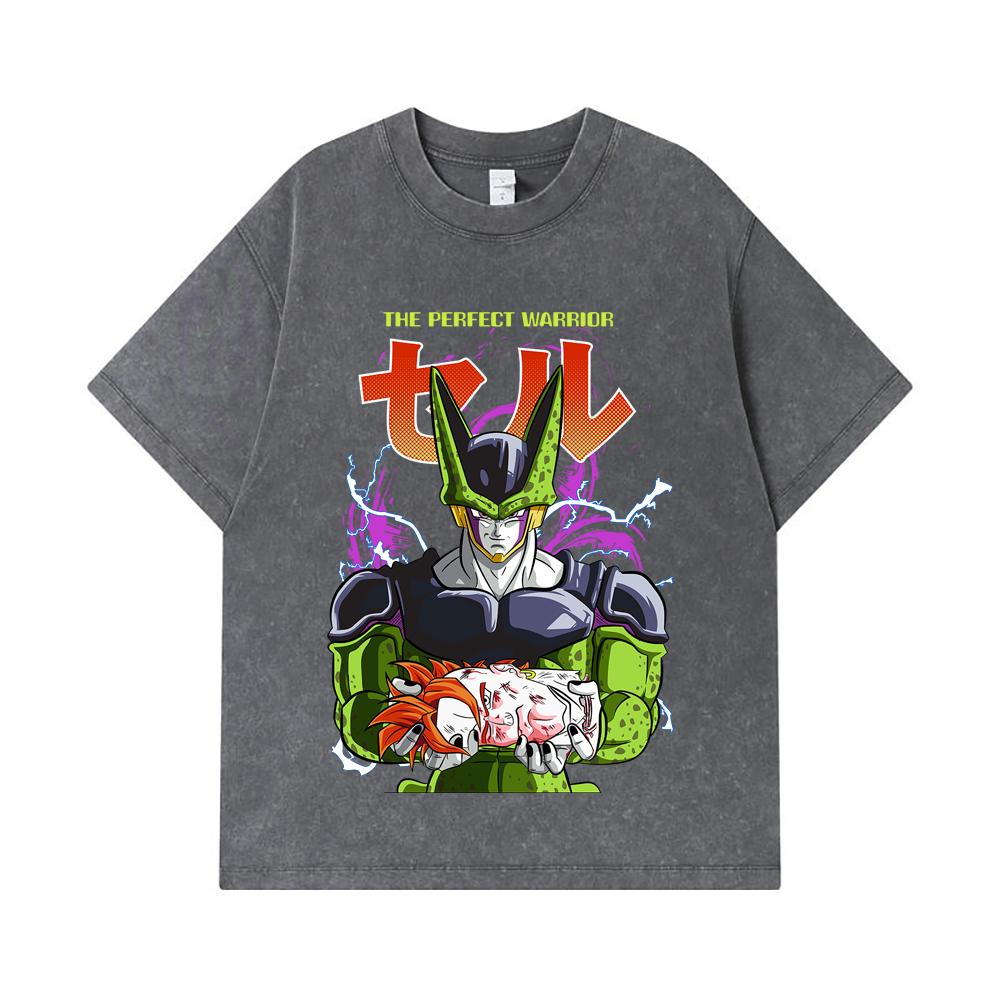 275 GSM Washed T-shirts 100% Cotton Dragon Ball V46 Perfect Cell Print Unisex Heavy Cotton T Shirt