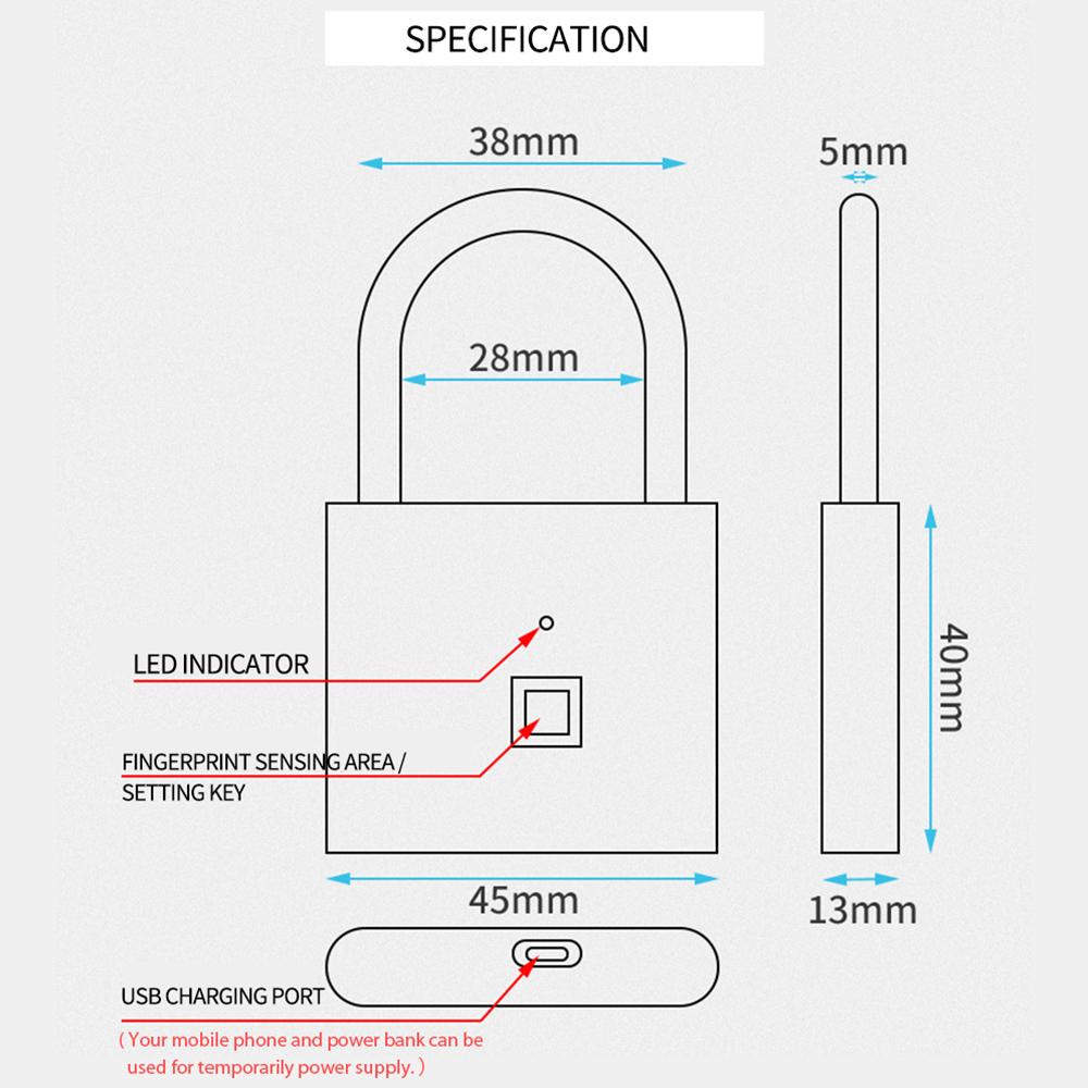 Smart Fingerprint Padlock Small Size Padlock Cabinet Fingerprint Lock Mini Fingerprint Lock