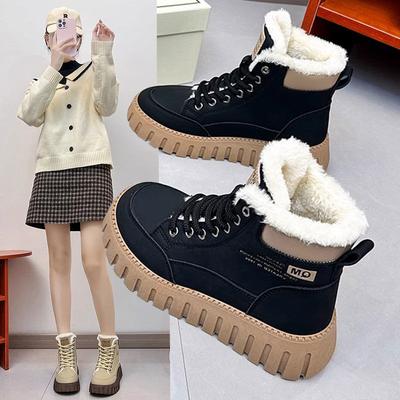 Зимние ботинки для женщин с толстой подошвой, сохраняющие тепло, новые зимние короткие ботинки из двухслойной кожи и бархатной толстой хлопковой ткани для женщин