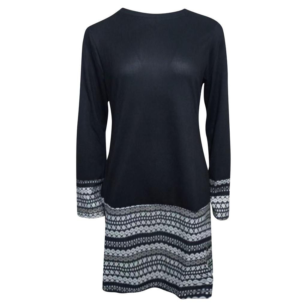 Женское удобное повседневное платье в этническом стиле с длинным рукавом и круглым вырезом