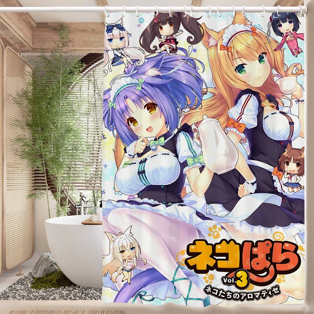 Nekopara Неко Аниме Паттерн Занавеска для Ванной Душевая Занавеска Водонепроницаемая с 12 Крючками Домашний Декор