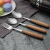 HANYANG креативная деревянная ручка из нержавеющей стали, западный нож и вилка, бытовая гостиничная ложка, рисовая ложка, суповая ложка, десертная ложка