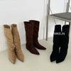 2025 Autumn and Winter New French Retro Matte Leather Pointed High Knight Boots Femininity Suede But Knee Boots