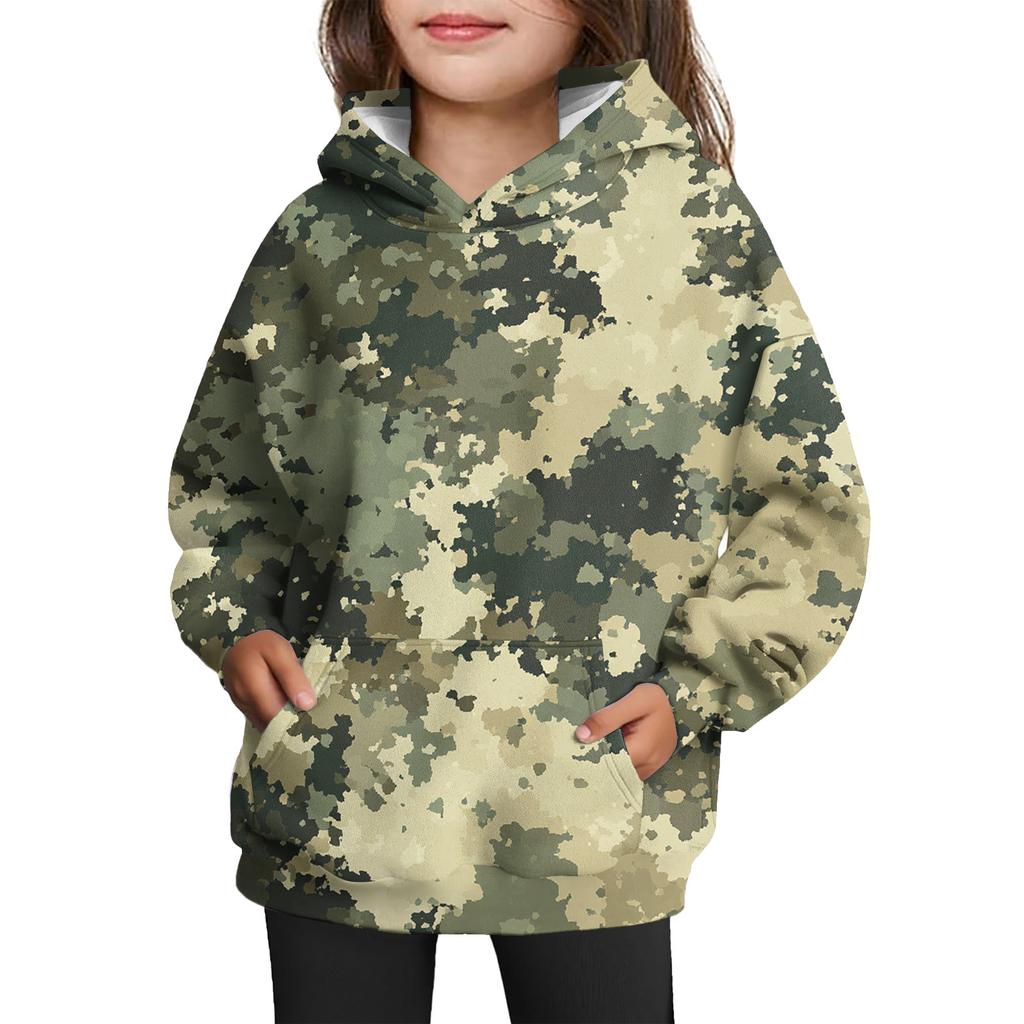 Girls' Hooded Tie- Sweatshirt - Pullover Print Top