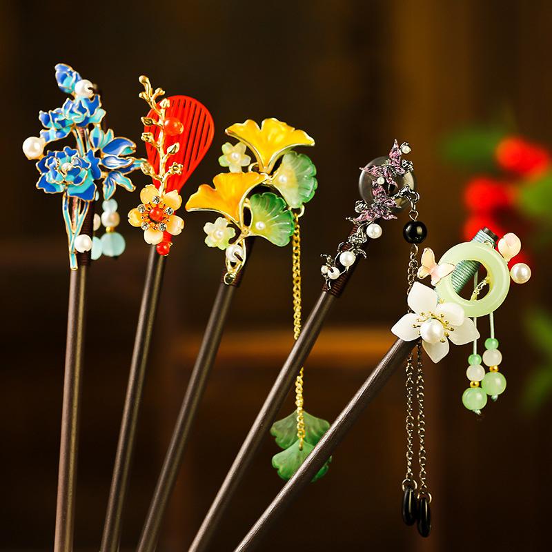 1Pc Updo New Chinese Style Tassel Ancient Headwear Tassel Hairpin Fresh Wood Flower Hairpin