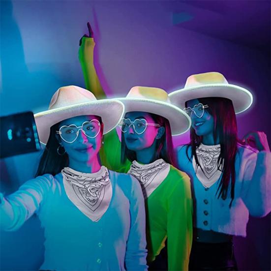 Яркие цвета ковбойская шляпа с широкими полями, ветрозащитная веревка, голографическая светодиодная шляпа для Хэллоуина, джазовая шляпа, модные аксессуары