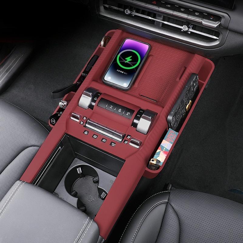For GWM Tank 300 Hi4-T Center Console Expand Storage Box Silicone Central Wireless Charging Protective Pad Organizer Accessories