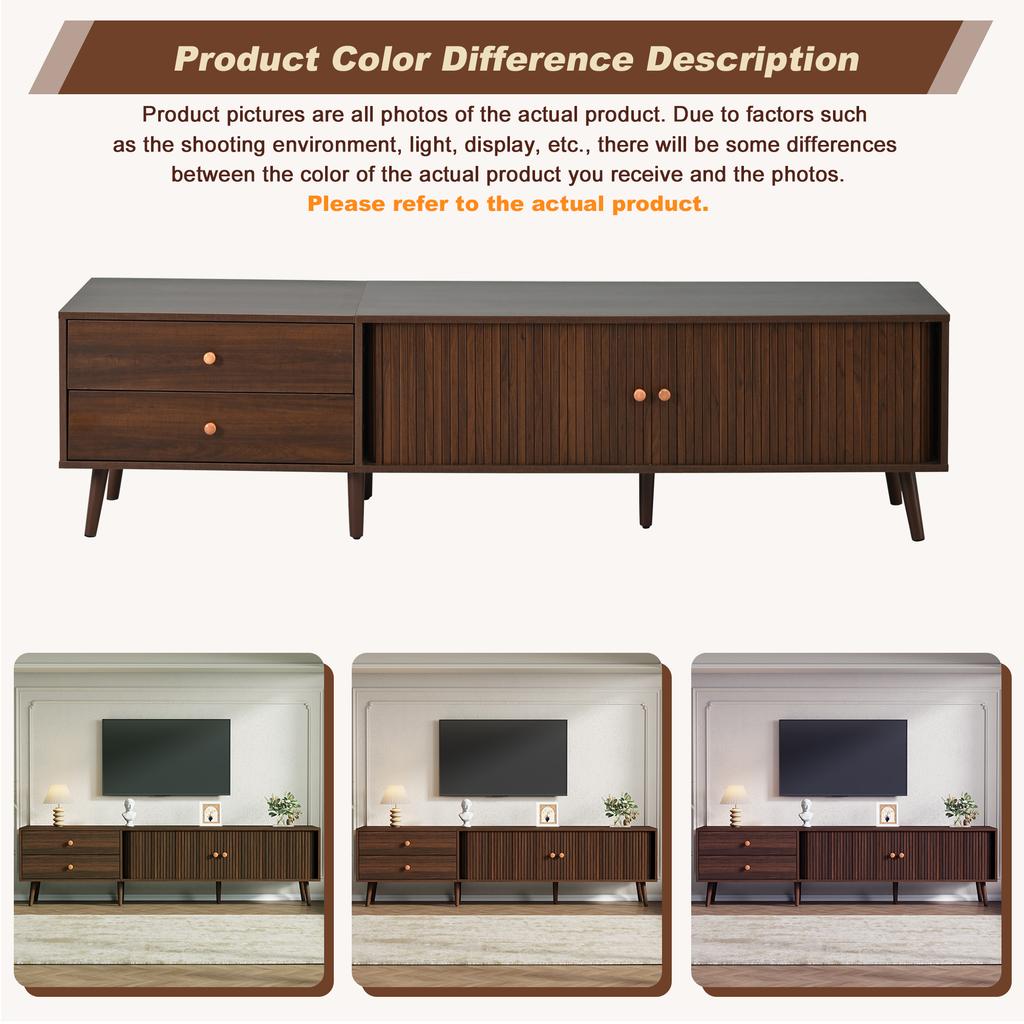 180 x 40 x 46.5 cm Large TV Cabinet in Walnut Wood Look with Two Drawers, Two Roller Doors and 7 Support Feet. Suitable for TVs up to 80 Inches.