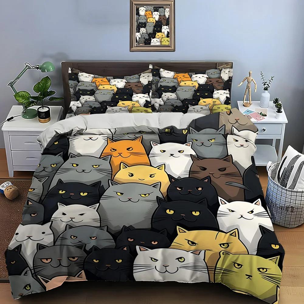 3D Милый Мультяшный Принт Кошек Постельное Белье Пододеяльник Пододеяльник Наволочки Комплект Постельного Белья для Взрослых и Детей Роскошный Комплект Одеяла