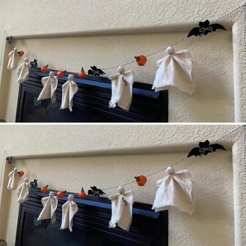 Ghost Halloween Decorations Banner Bat Halloween Flag Pulling Linen Ghosts Banner Home Decoration