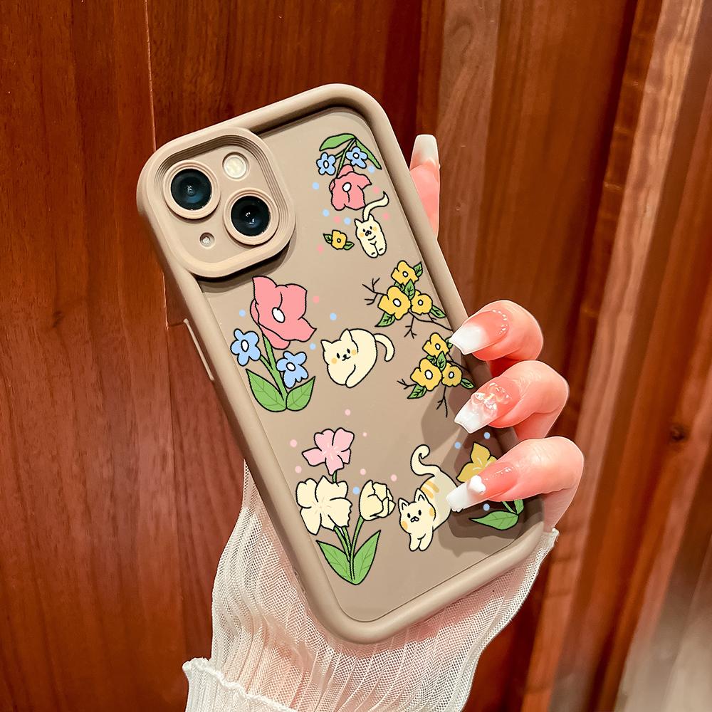 Чехол для телефона с рисунком мультяшного кота и цветов для iPhone Samsung Galaxy Xiaomi Redmi POCO HUAWEI Honor, противоударный резиновый мягкий гибкий чехол