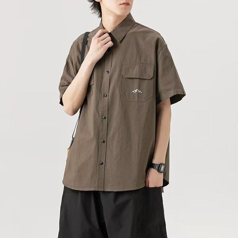 Летняя рубашка с коротким рукавом три четверти для студентов, свободный и нишевый дизайн, забавный новый мужской топ для ношения на открытом воздухе