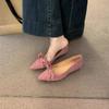 Soft Sole Slip-on Single Shoes Autumn New Pointed Toe Shallow Suede Bow Non-slip Wear-resistant Single Shoes